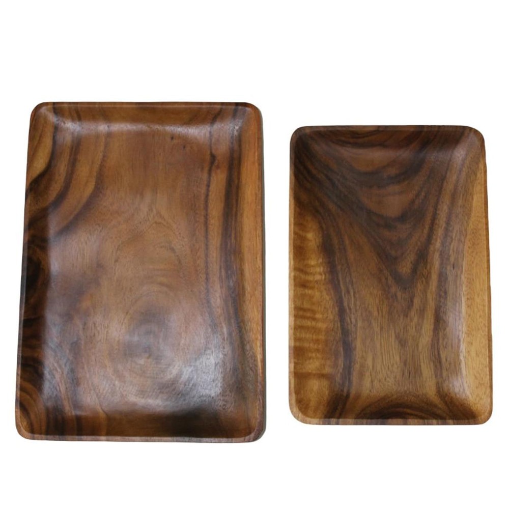 Acacia Wood Charcuterie Board Set of 2 Handcarved Serving Trays for Food-image