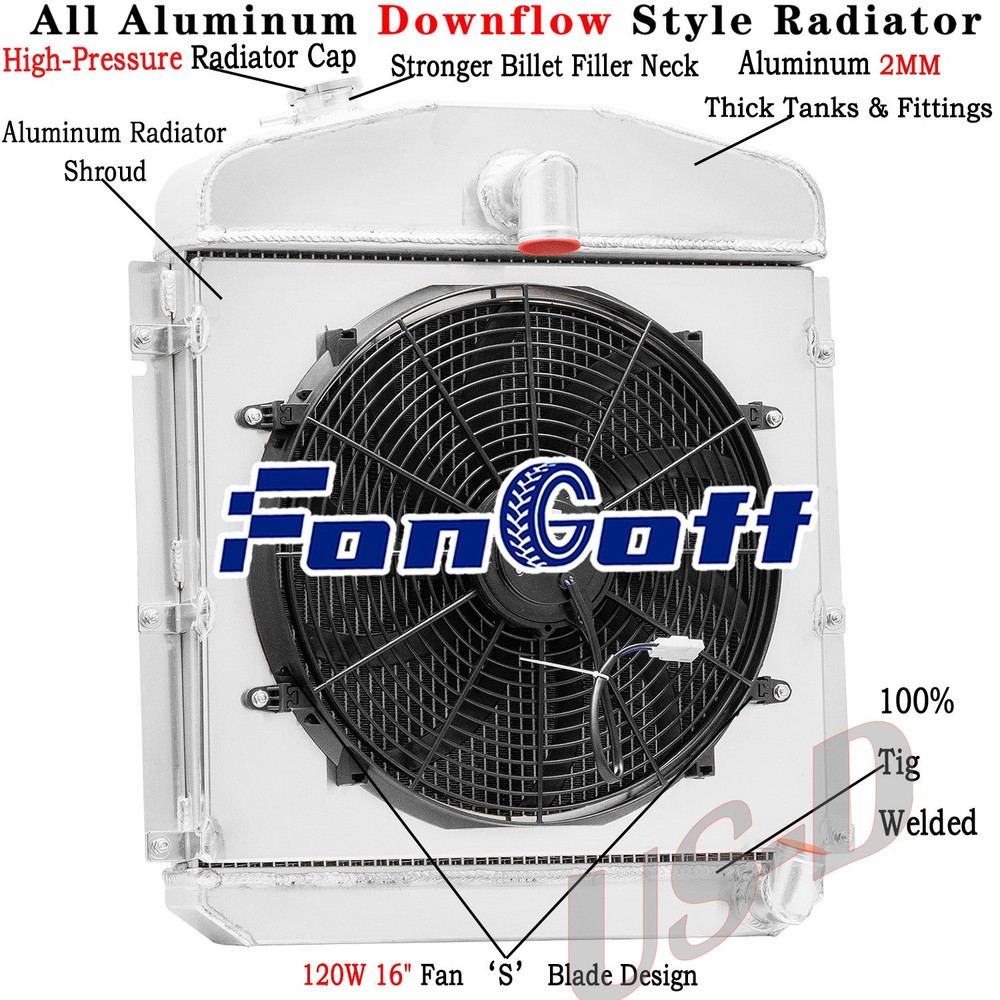 4 Row Radiator Shroud Fan Fit 1947-49 Plymouth 3.6L Deluxe Chrysler Windsor 5.3L