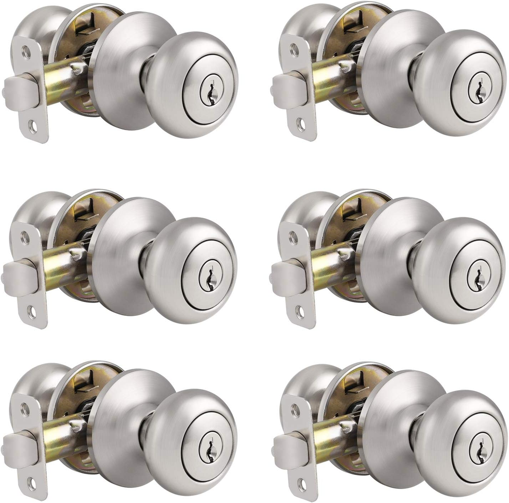 6 Pack Entrance Door Knob Modern Style Safety Entry Door Lock with Keys Keyed Al