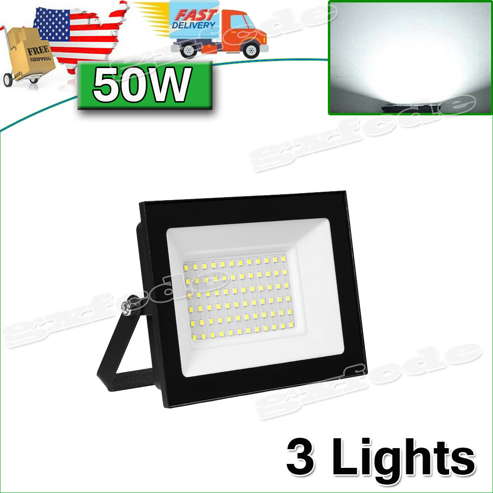 50W LED Flood Light Outdoor Security Spotlight Cool White 3-Pack  
