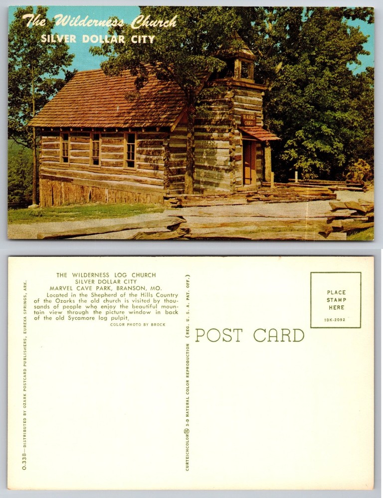 Vintage Postcard The Wilderness Log Church Silver Dollar City Branson MO