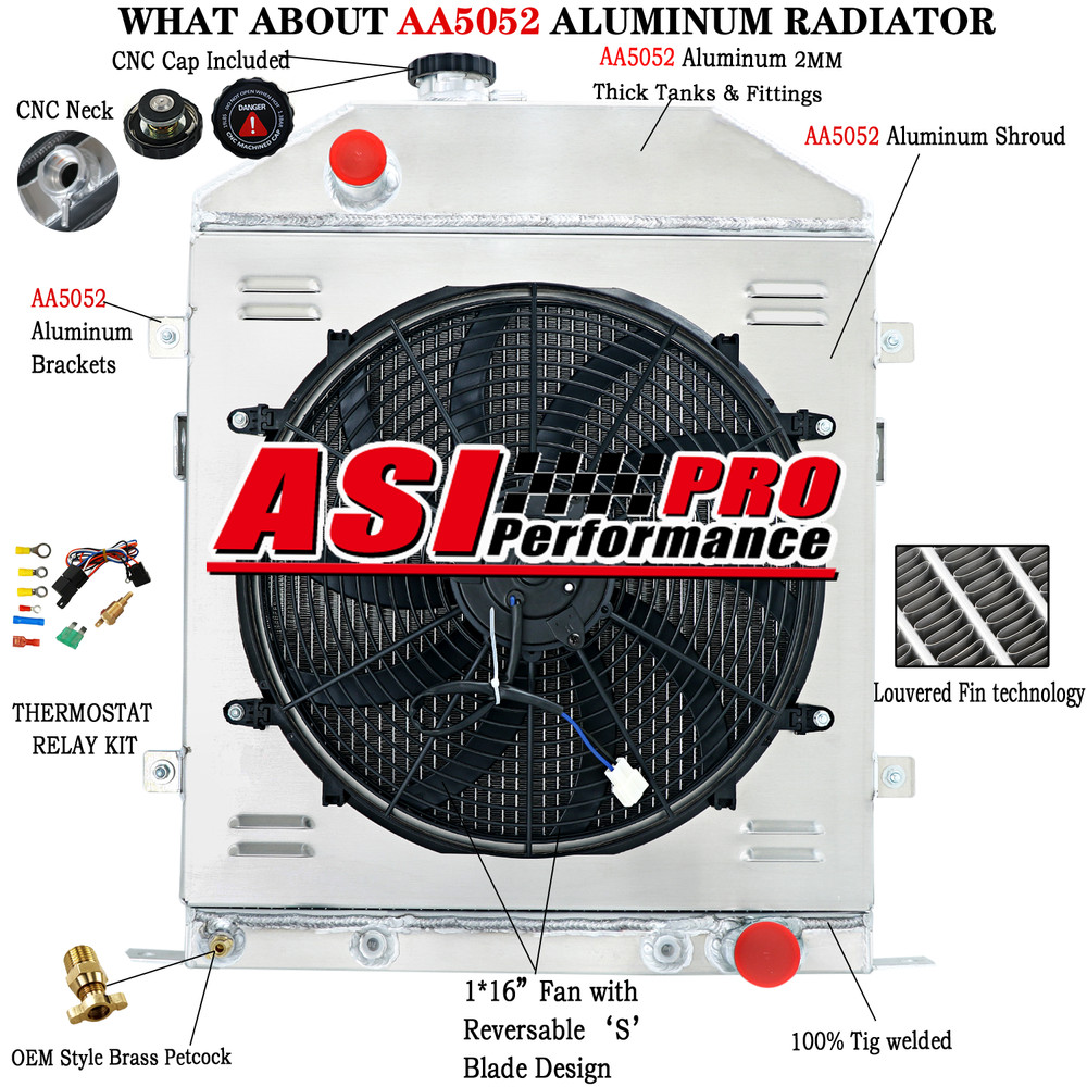4 Row Radiator+Shroud Fan Fits 1942-1948 1946 Ford Coupe Deluxe Mercury Chevy V8