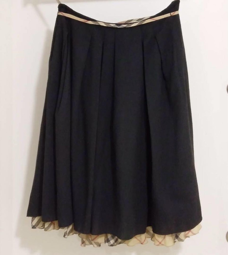 Burberry Blue Label Skirt Nova Check Black 38 M Frill Accent