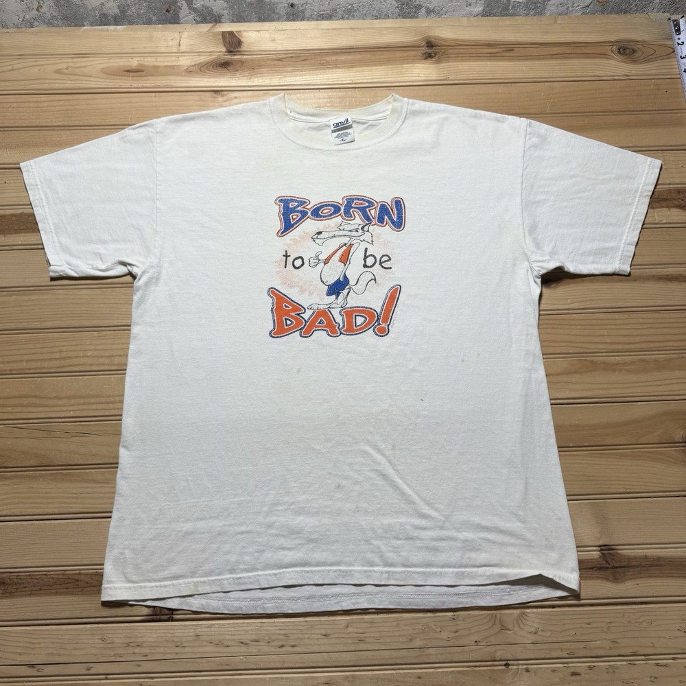 Vintage Y2K Born to Be Bad T-Shirt Cartoon Wolf Graphic Humor Tee - Size XL