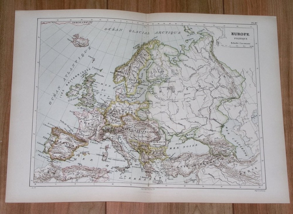 1887 Original Antique Political Map Of Europe Russia Germany Hungary Italy