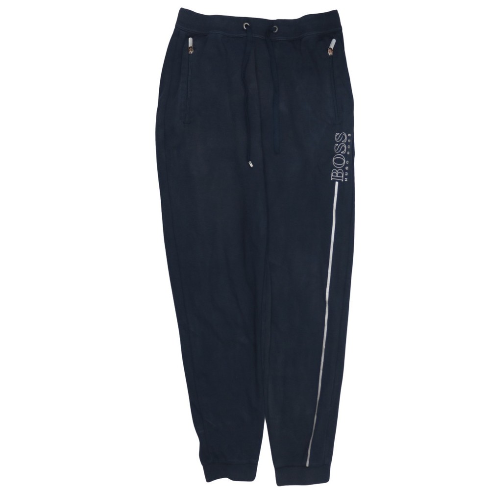 Hugo Boss Mens Joggers Navy Blue Nylon Side Stripe Logo Elastic Waist Cuffed S
