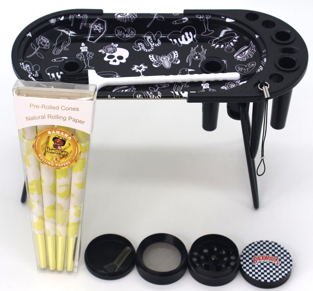 Modern No Mess Rolling Tray Kit with 8 Cones Grinder & Cigarette Bundle