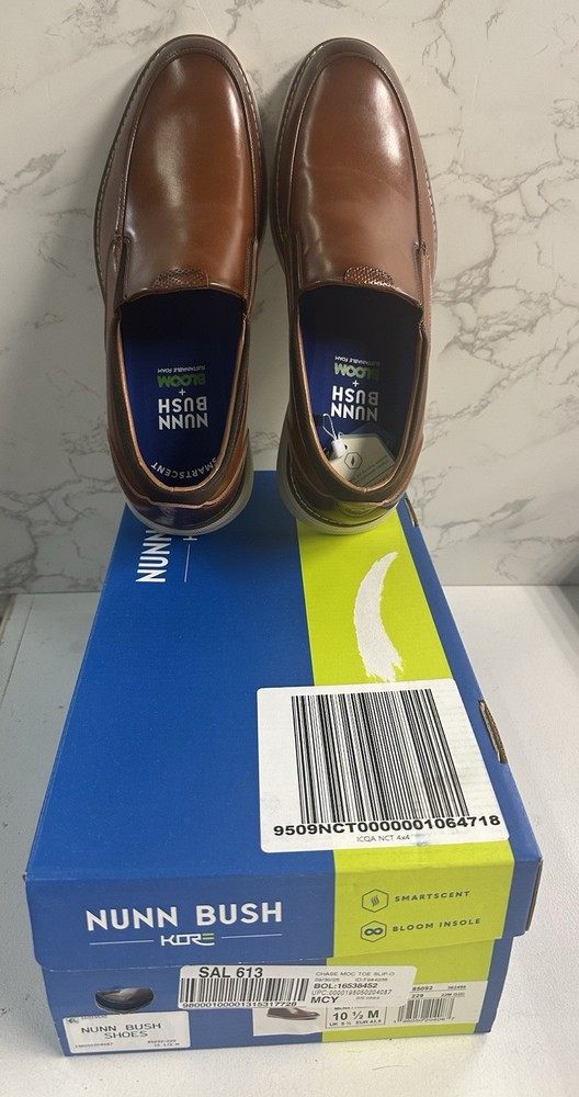 Nunn Bush Chase Moc Toe Slip On Walking Shoes Cognac Multi 85092-229 Size 10.5 M