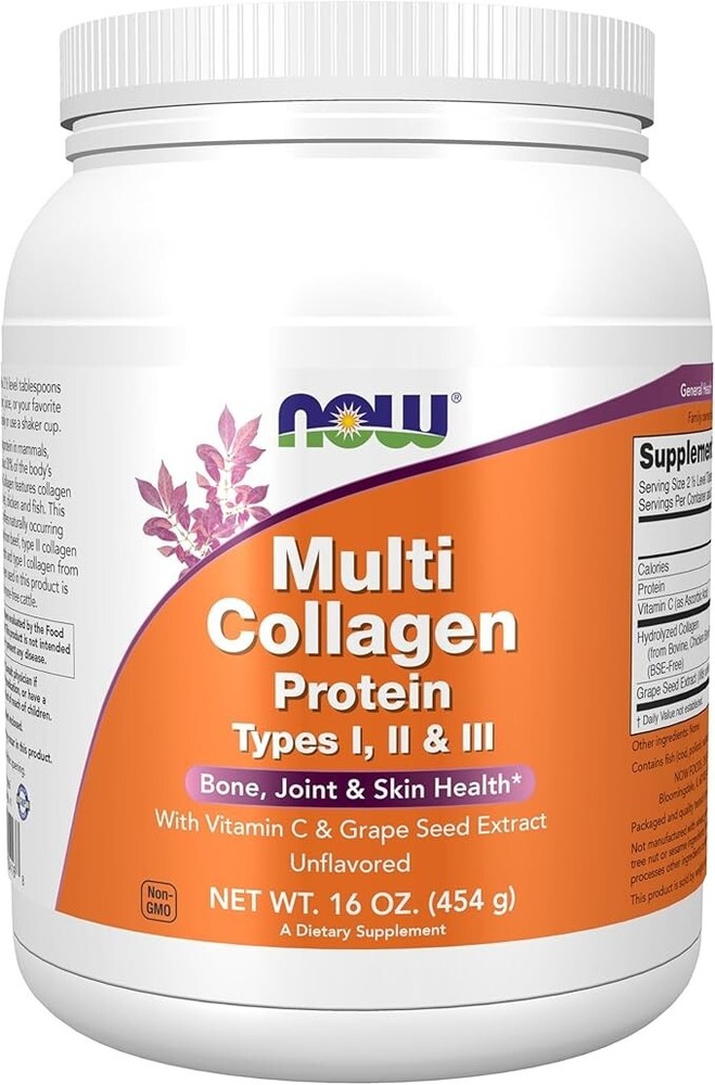 NOW Foods Multi Collagen Protein Powder Types I II III 16oz 454g