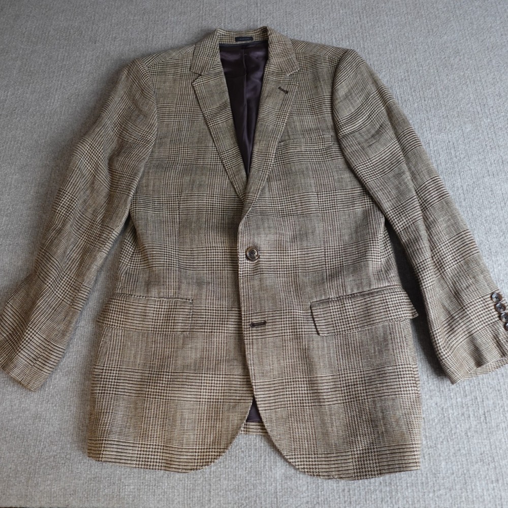 J.Crew Sport Coat 38R Beige Guncheck Ludlow Linen Silk