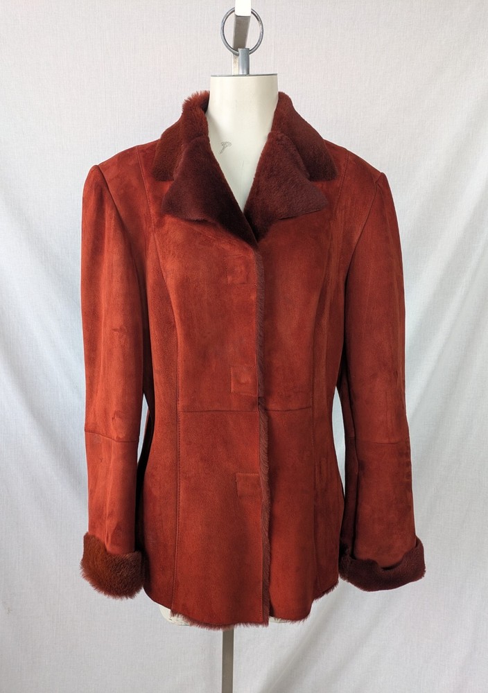 Vakko Lamb Shearling Jacket in Burnt Orange Size L Ultra Soft Cozy