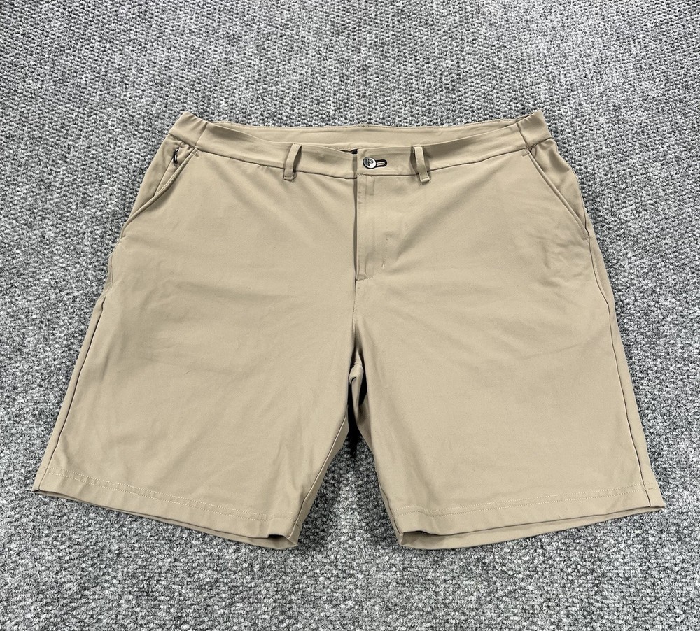 Public Rec Shorts Mens 34 Khaki Beige Chino Golf Performance Stretch Zip Pocket