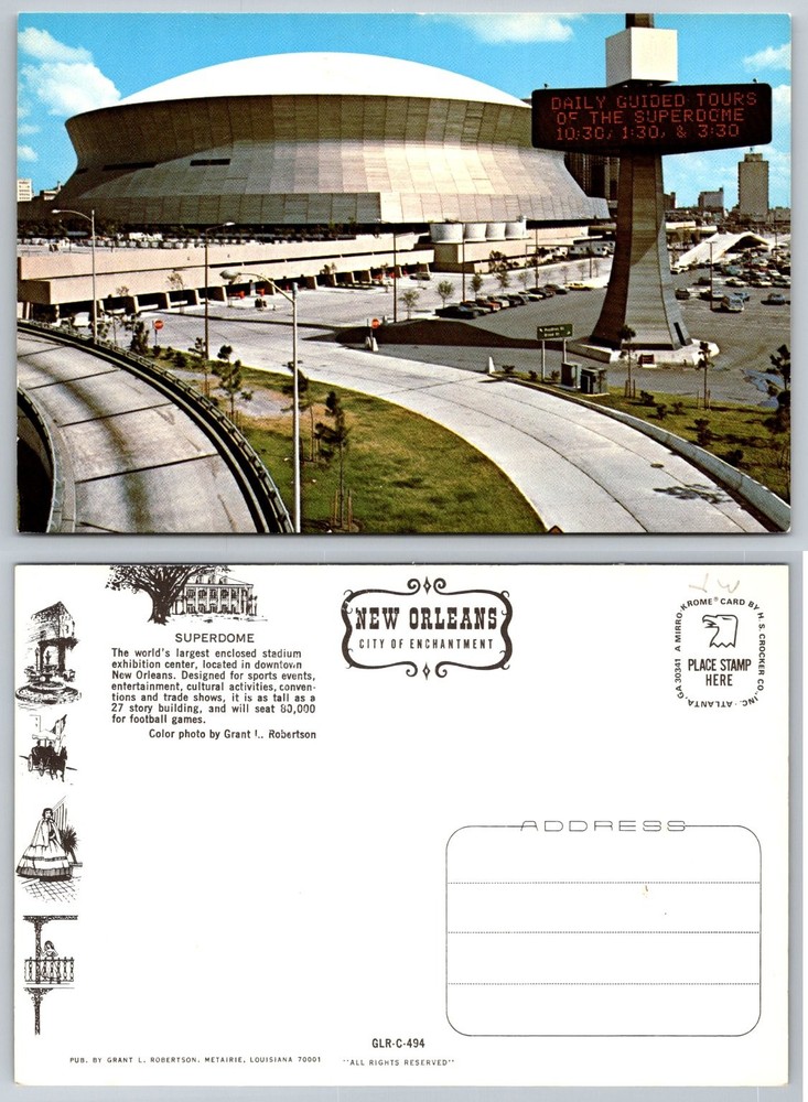 Vintage Superdome New Orleans LA Postcard Mirro-Krome 1970s Louisiana Landmark
