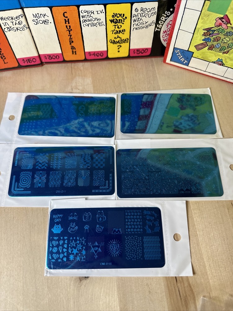 5 Nail Polish Stamping plates, Cats Emojis Patterns, OM-D13, D20, D07, D11, D16