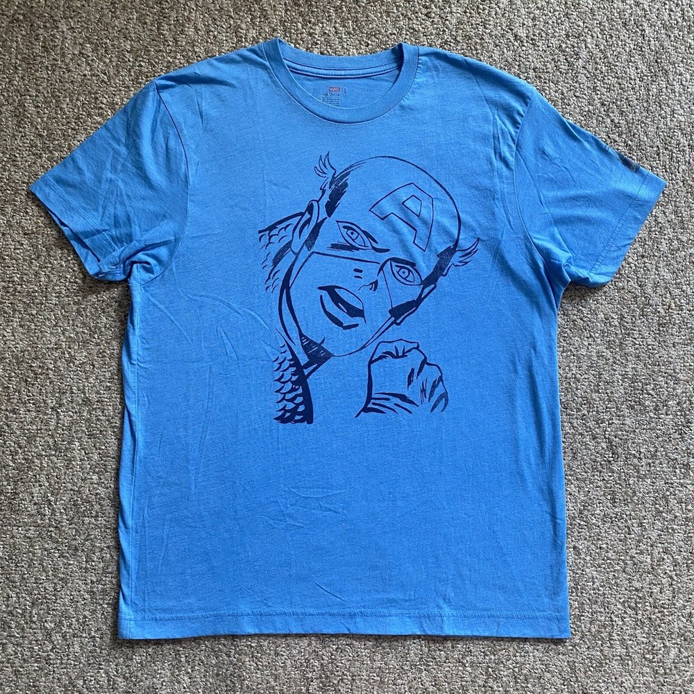 Marvel T Shirt Captain America Mens Large L Blue Short Sleeve Comics RARE