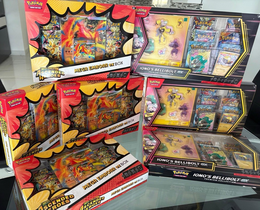 Lot of Pokémon TCG Ascended Heroes Mega Emboar EX Box + Iono's Bellibolt EX