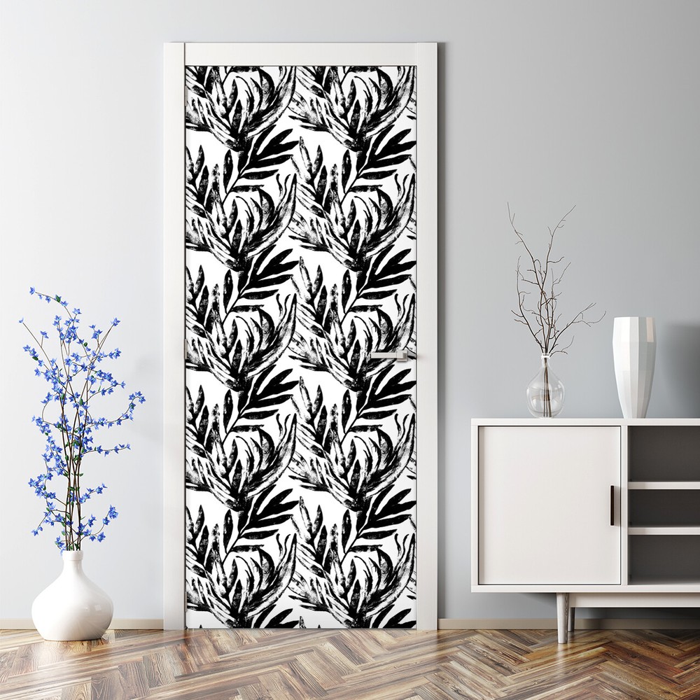 Black Exotic Monstera Leaf Waterproof Repositionable Door Decal