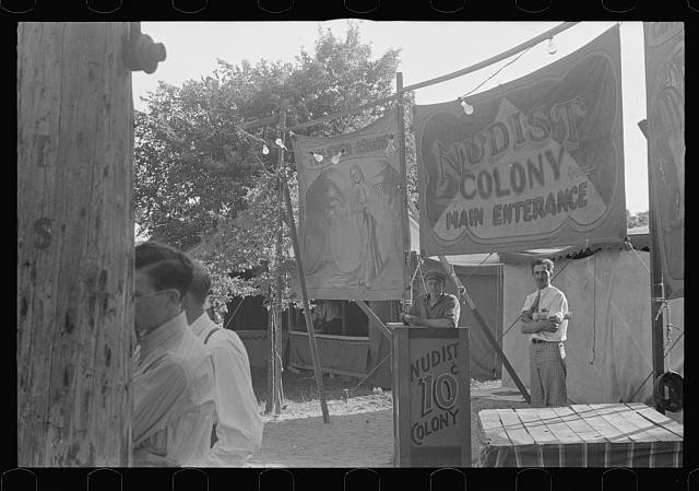 Photo:Ashville Ohio 1938 July 4th Sideshow Nudist Colony Entrance
