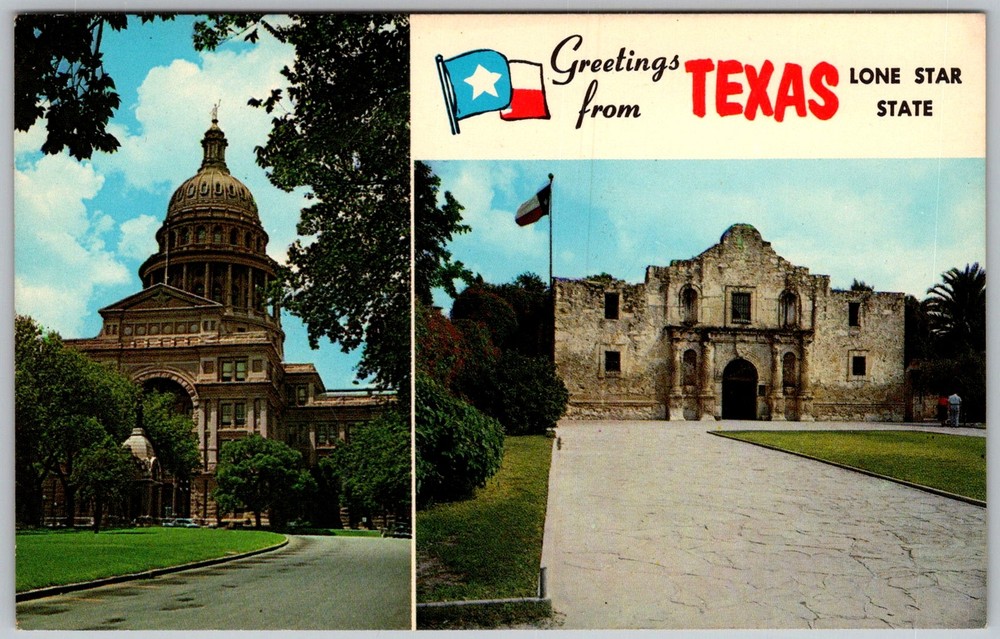 Vtg Postcard State Capitol & Alamo Austin & San Antonio, TX 1950s