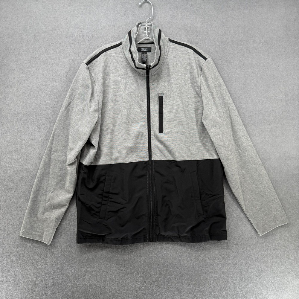 Alfani Jacket Mens Large Gray Black Colorblock Regular Fit Full-Zip Long Sleeve