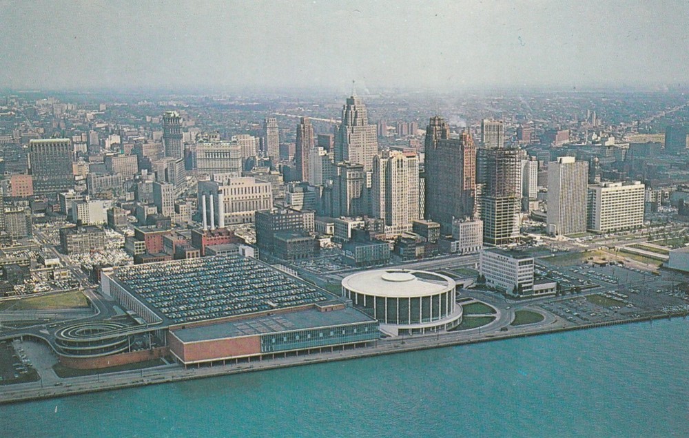 Aerial View Of Detroit's Civic Center and Skyline Detroit, Michigan Postcard