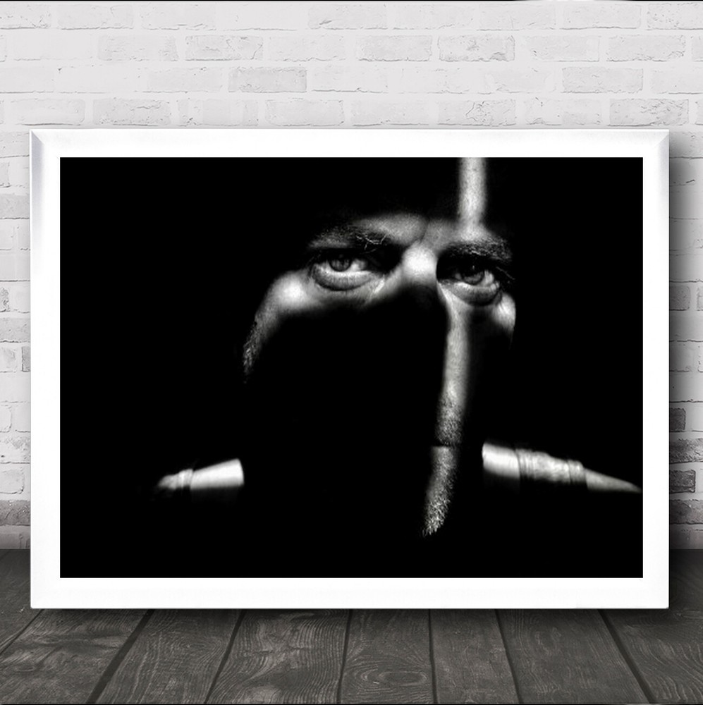 Only You Shadow Light Eyes Dark Man Person B&W Peek Low Key Wall Art Print