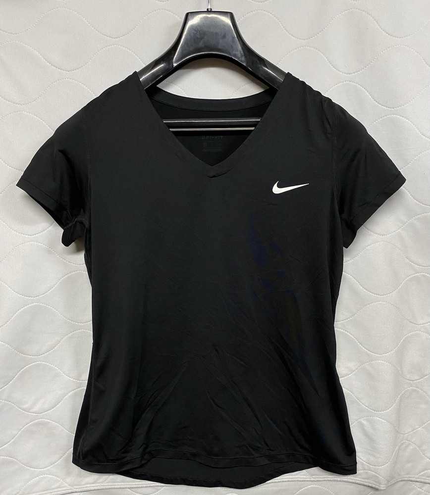 Nike Dri-Fit Women's V-Neck Short Sleeve Black Athletic Top Size XL