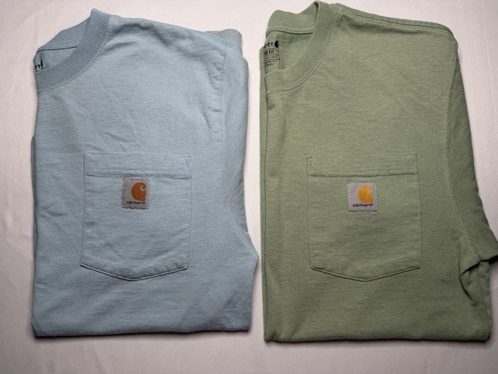 Carhartt Pocket T Shirt Lot Mens Small Blue Green Loose Fit Workwear Tee Bundle