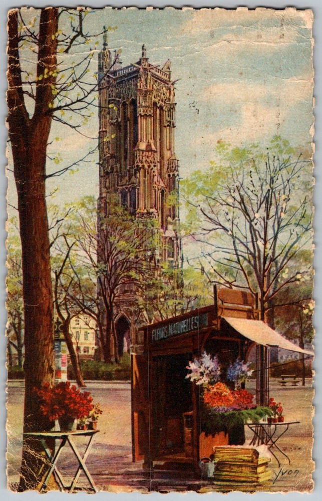Antique Postcard Tour Saint-jacques Tower Paris, Fr 1920s