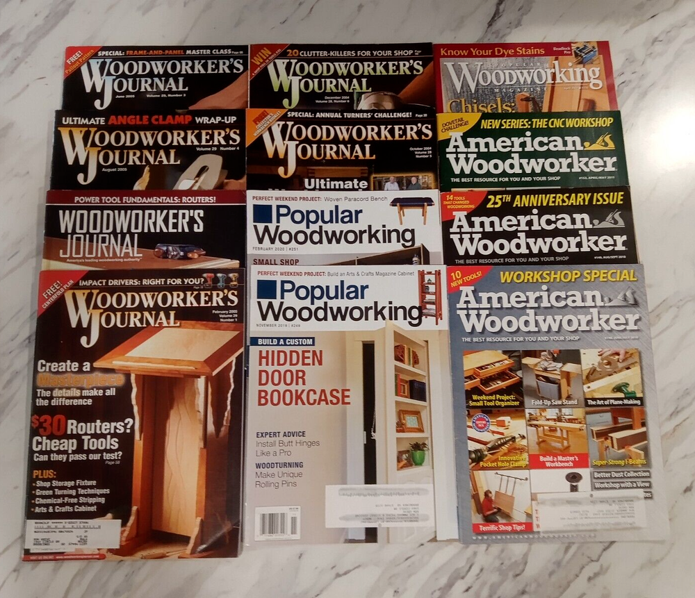Woodworking 12 Magazine Lot - Woodworker's Journal - Popular Woodworking