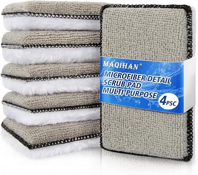 4PCS Microfiber Pad Detailing Sponge & Nylon Bristle Brush Kit Car Wash Kit