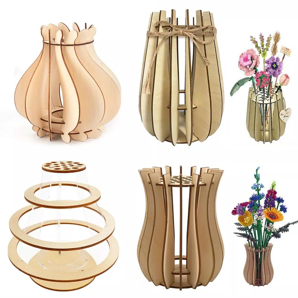 Lego Flower Bouquet Wooden Vase for Building Blocks Set