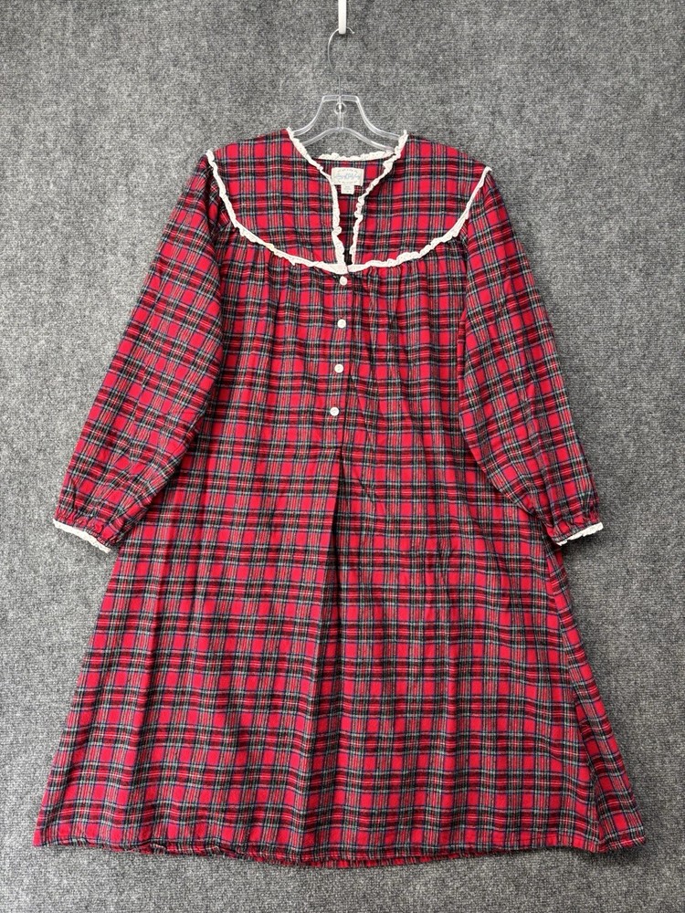 Lanz Of Salzburg Red Tartan Flannel Night Gown Women’s Medium Cottage Core Cozy