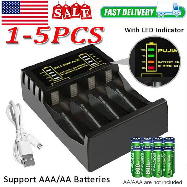 4Slot LCD AA AAA USB Battery Charger for NIMH NICD AA AAA Rechargeable Batteries