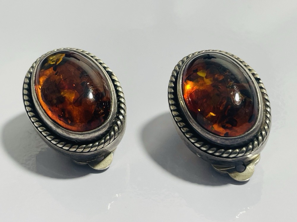 Vintage Amber Lori Bonn Sterling Silver 925 Clip on Earrings