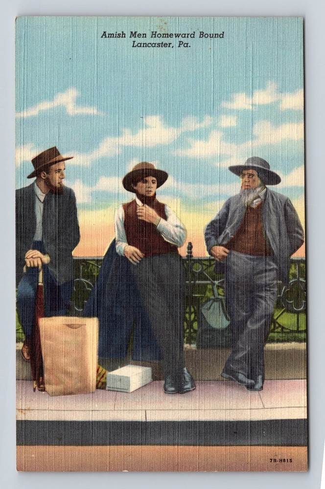 Lancaster PA-Pennsylvania Amish Men Homeward Bound Vintage Postcard