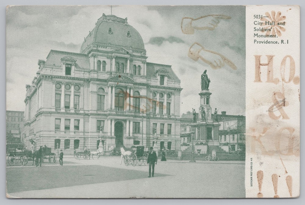 State View~Providence Rhode Island~City Hall~Soldiers Monument~Vintage Postcard