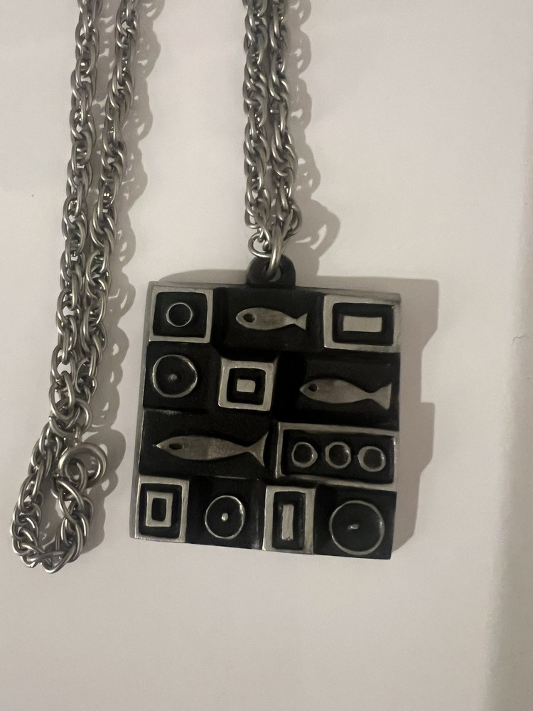 Mcm Modernist  Pewter Necklace  R Landerholm Tenn Sweden! Fish Motif