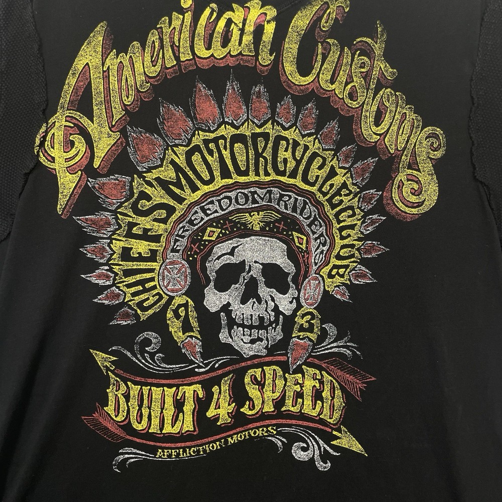 Affliction Men’s American Customs T-Shirt 2XL Chiefs Motorcycle Skull Biker  Y2K
