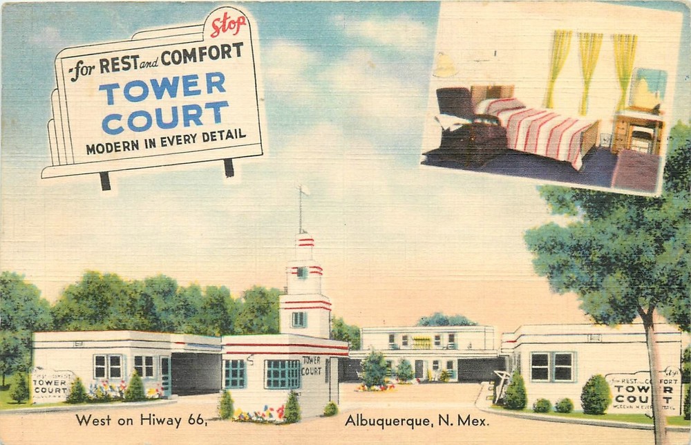 1943 Albuquerque New Mexico Route 66 Tower Court occupation Postcard 26-3472