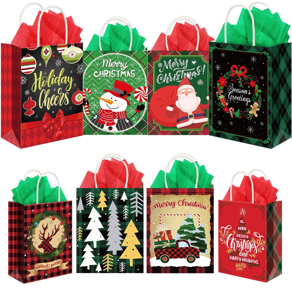 40 Pack Christmas Gift Bags with Tissue Paper Bulk Reusable Christmas Tote Ba...