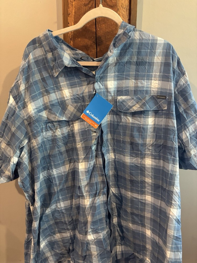 Columbia Men’s Silver Ridge Plaid Button-Up Shirt 4X Tall Blue Fishing