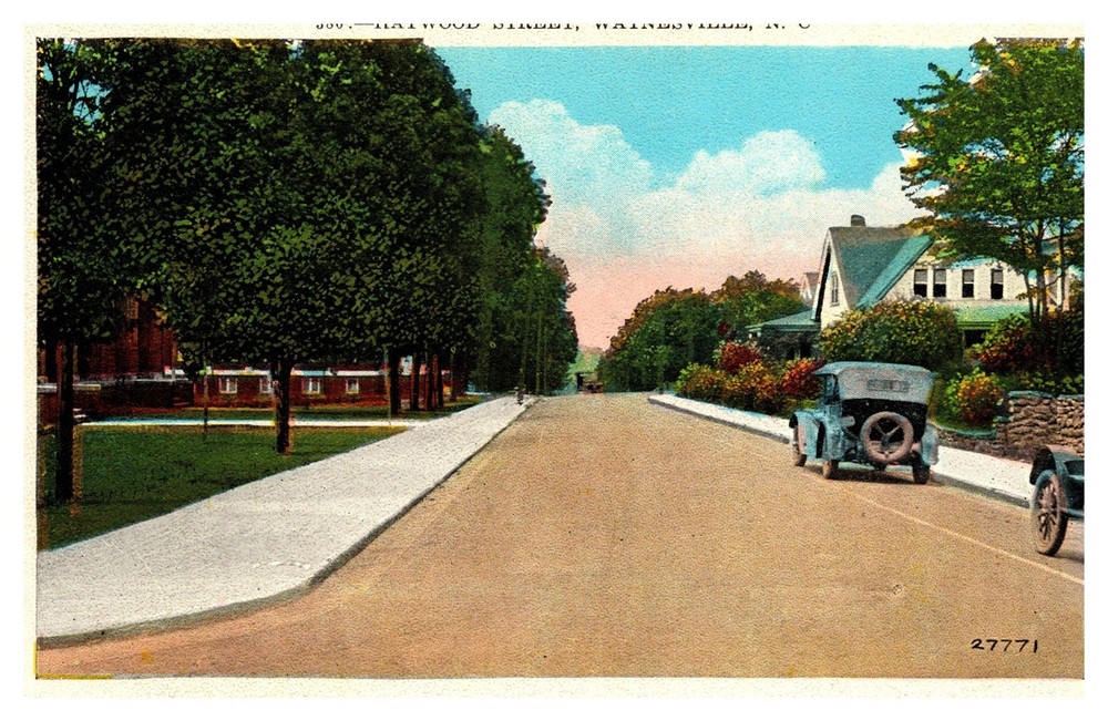Haywood Street Residential Area Cars Waynesville NC Linen Postcard AG18