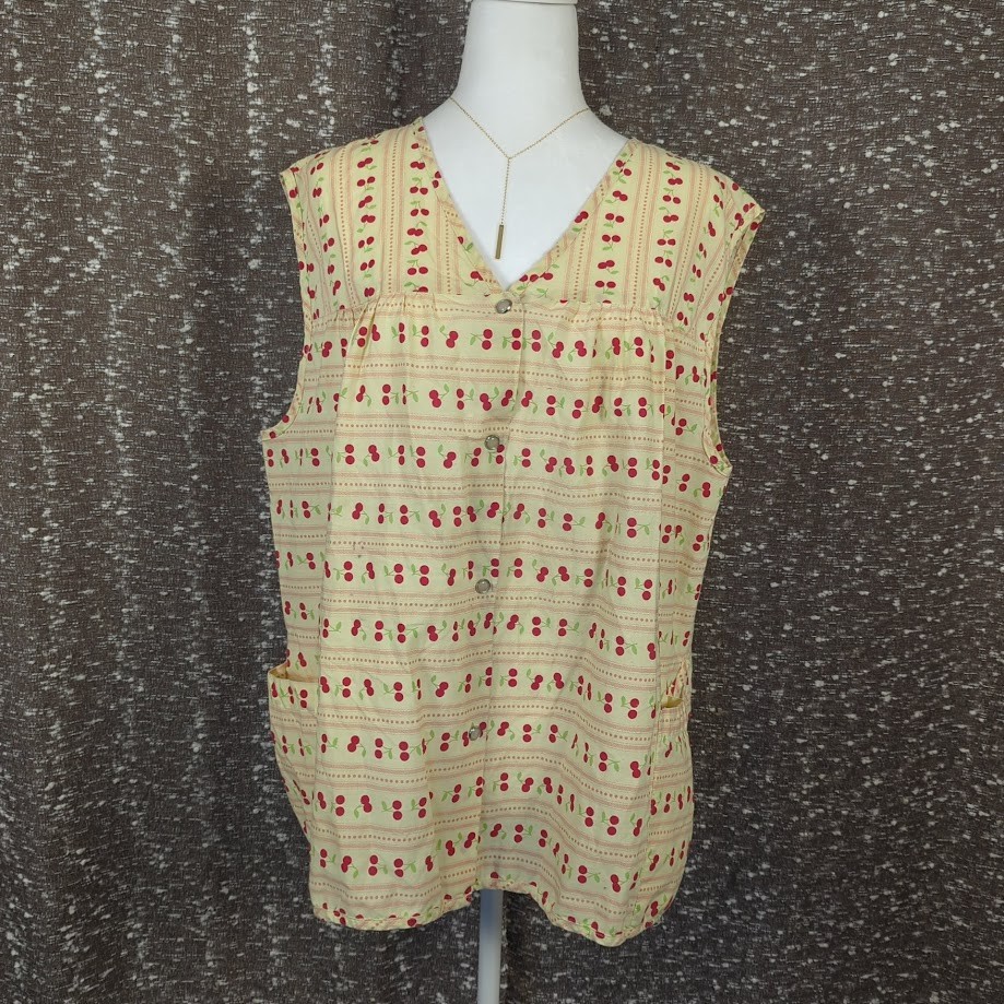 Vintage Moon Dance Sleeveless Cherry Top Artist Smock Vest Pearl Snap Size 3X