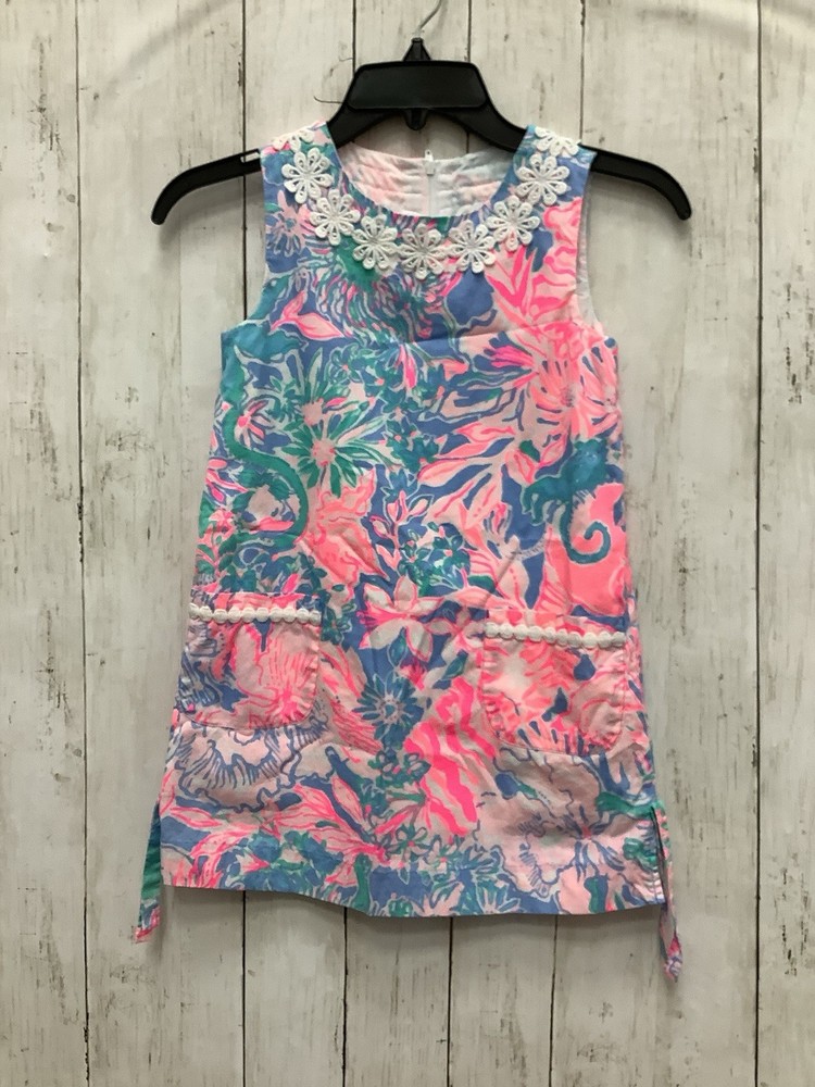 Lilly Pulitzer Girls Little Lilly Classic Shift Dress Size 7 Pink Blue Seahorse