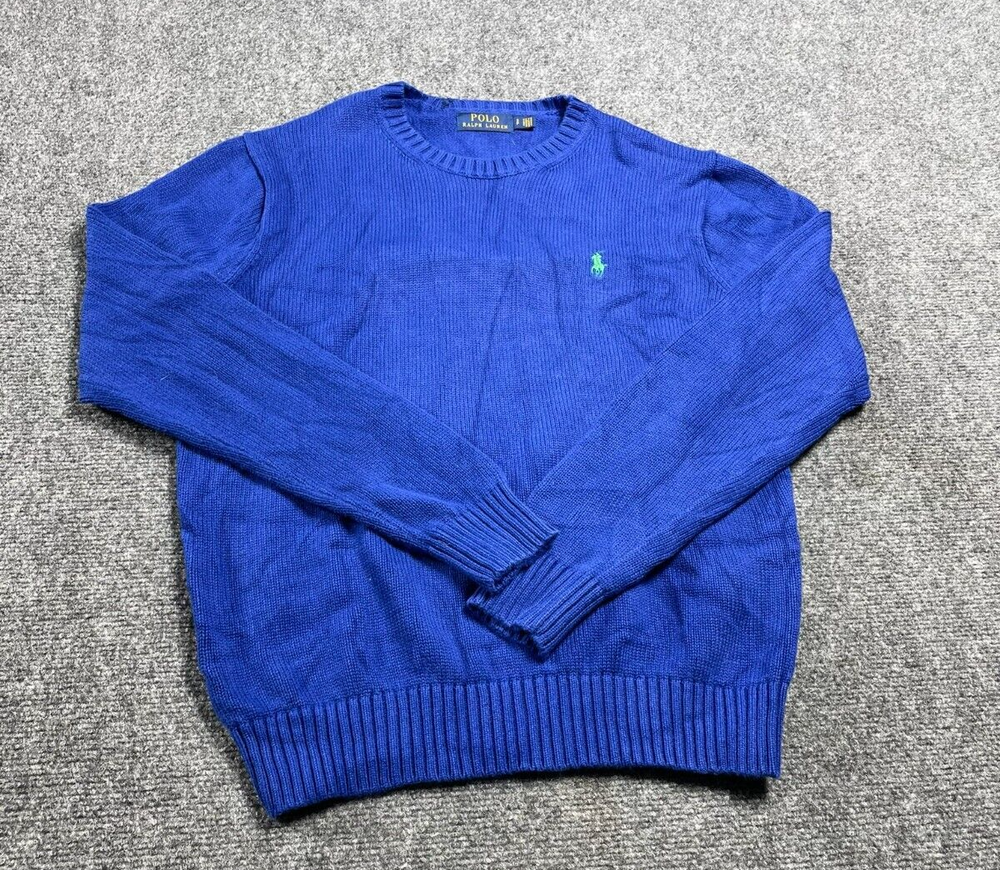 Polo Ralph Lauren Blue Men's Sweater Knit Pull Over Crew Neck Cotton Size S