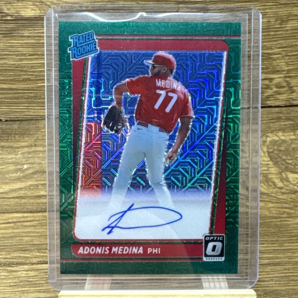 Adonis Medina 2021 Panini Donruss Optic Green Mojo Prizm /99 #RRS-AM Auto RC