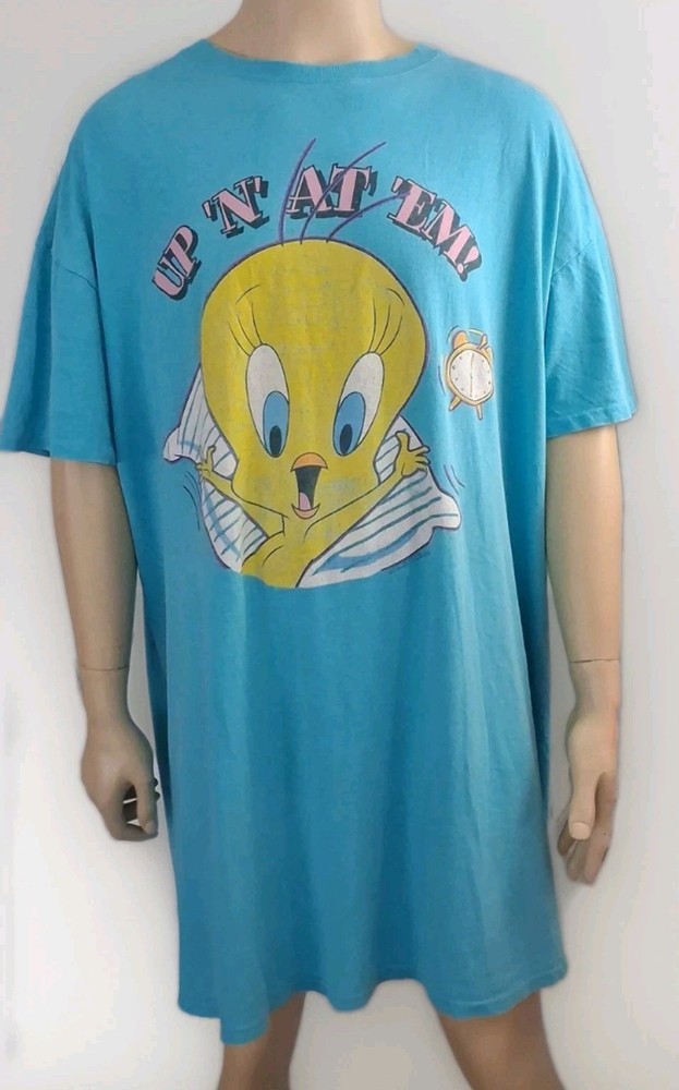 Vintage Tweety Bird Looney Tunes Oversized Tee Sleep Shirt Blue Graphic