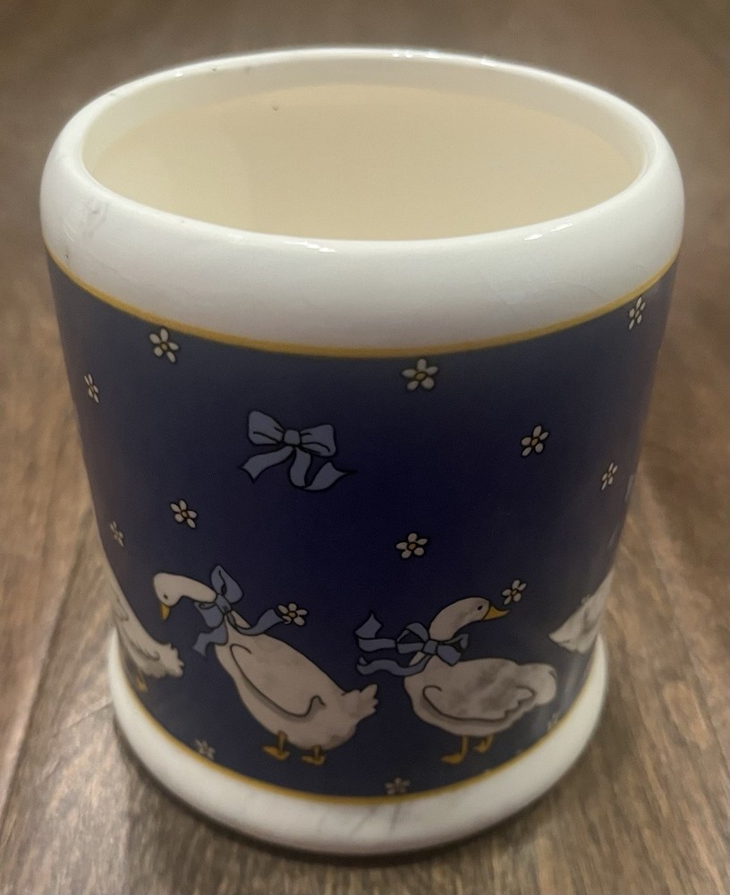 VTG Goose Canister Country Blue Goose Bow Ribbon Geese Ceramic Decor Japan