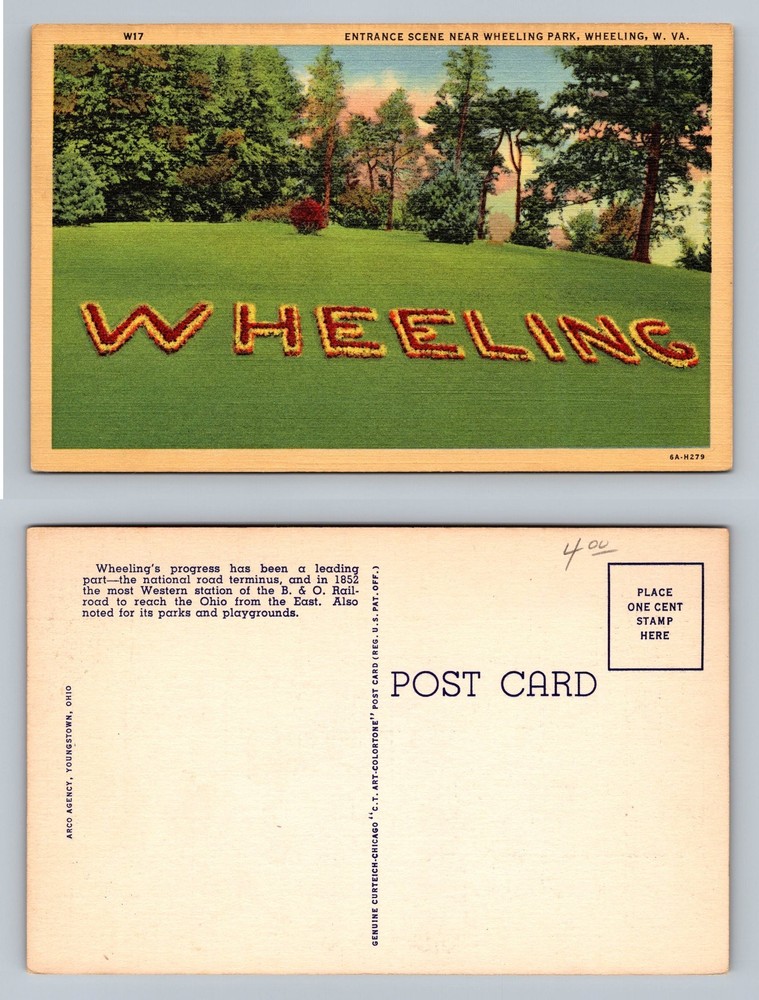 Wheeling, WV-West Virginia, Floral Entrance to Park Scene Vintage Postcard